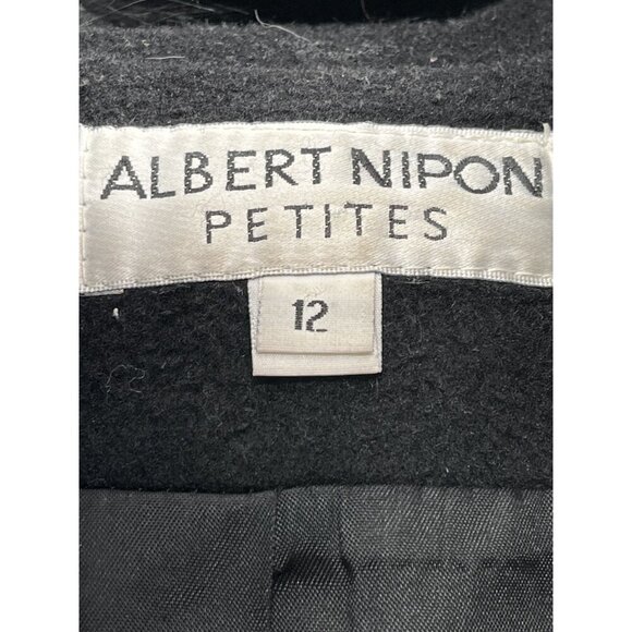 Albert Nipon Petites Wool‎ Coat Fox Fur Hood Trim Size 12P - Picture 5 of 7